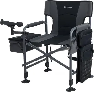 Fishing Chairs with Rod Holder, Folding Ice Fishing Chair for Adults Outdoor Camping Chair Leg Adjustable with Cooler Bag and Storage Bag for Ice Fishing, Camp, Lawn, Patio, Garden (Black)