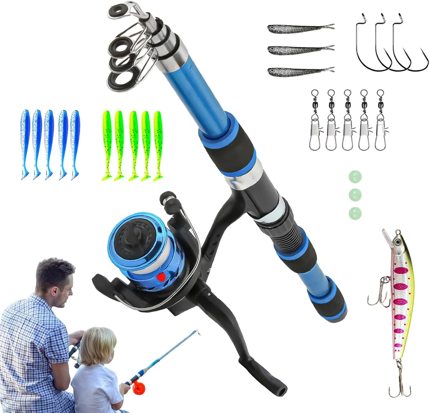 Fishing Kit for Kids - 1.8m Telescopic Rod and Reel Combo, Lightweight Portable Pole with Tackle Box | Kids Fish Equipment, Safe Outdoor Water Activity Gear, Educational Gift Set for Boys, Girls, or B
