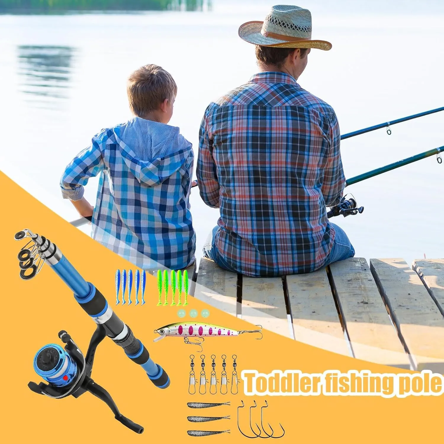 Fishing Kit for Kids - 1.8m Telescopic Rod and Reel Combo, Lightweight Portable Pole with Tackle Box | Kids Fish Equipment, Safe Outdoor Water Activity Gear, Educational Gift Set for Boys, Girls, or B