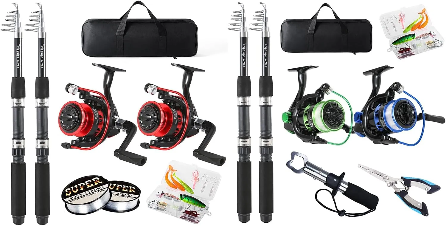 Fishing Pole Combo, 6.9ft Telescopic Rods Set, Collapsible Carbon Fiber Fishing Rods, Spinning Reel Set with Carrier Bag Freshwater Fishing Rod and Reel Combos Kits