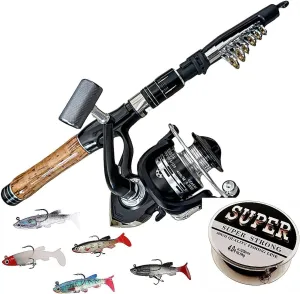 Fishing Pole Combo Set, Fishing Rod and Reel Combos Carbon Fiber Telescopic Fishing Pole with Reel Combo