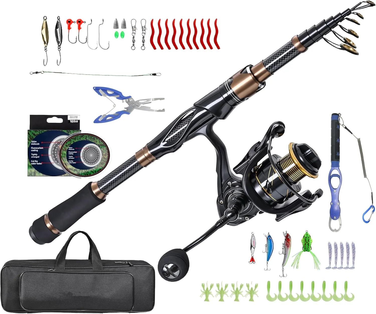 Fishing Pole Fishing Rod and Reel Combos with Spinning Rod-Carbon Fiber Baitcasting Combo 5.5:1 Gear Ratio Spinning Rods for Bass/Catfish Saltwater/Freshwater