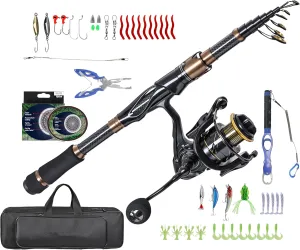 Fishing Pole Fishing Rod and Reel Combos with Spinning Rod-Carbon Fiber Baitcasting Combo 5.5:1 Gear Ratio Spinning Rods for Bass/Catfish Saltwater/Freshwater