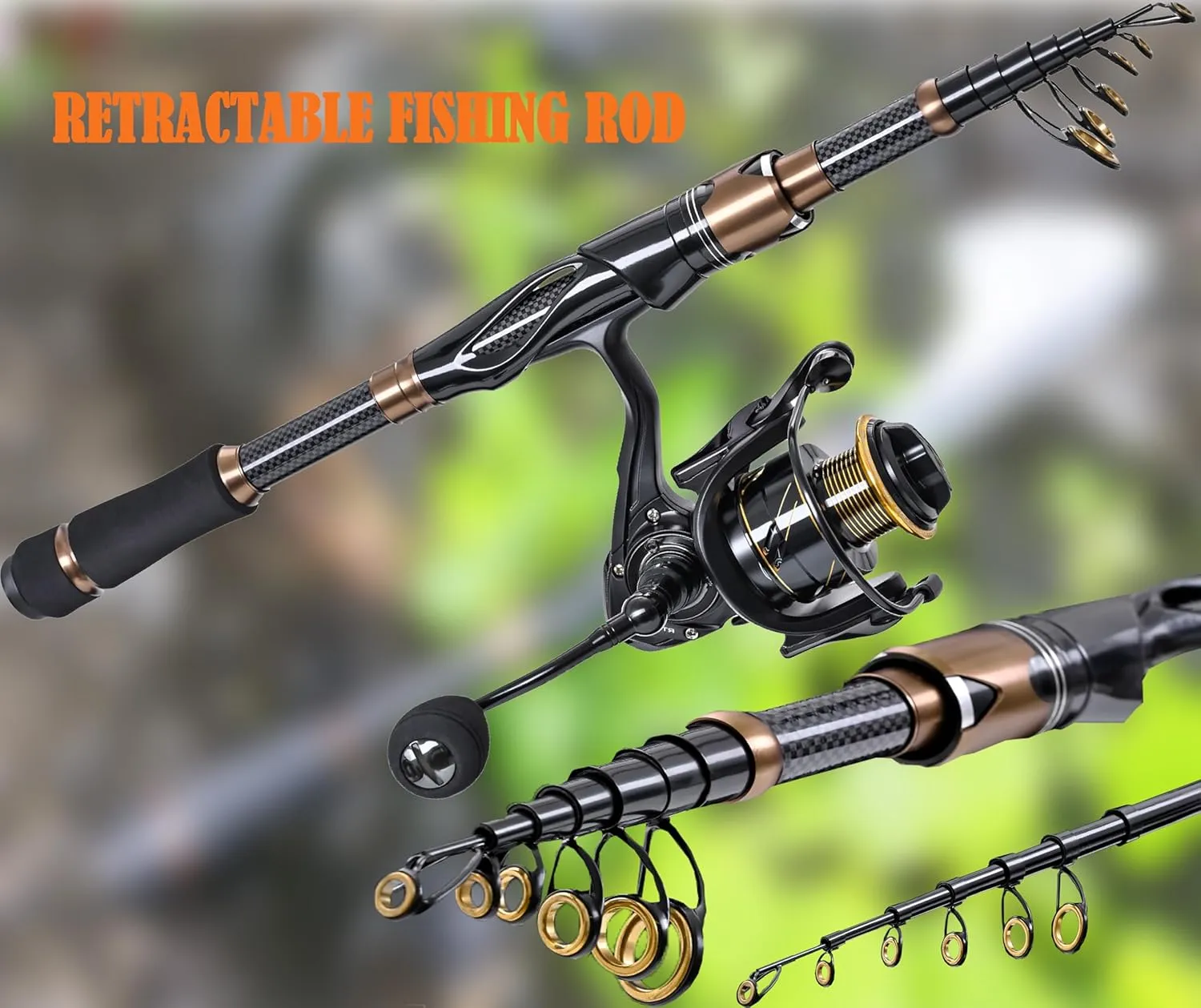 Fishing Pole Fishing Rod and Reel Combos with Spinning Rod-Carbon Fiber Baitcasting Combo 5.5:1 Gear Ratio Spinning Rods for Bass/Catfish Saltwater/Freshwater