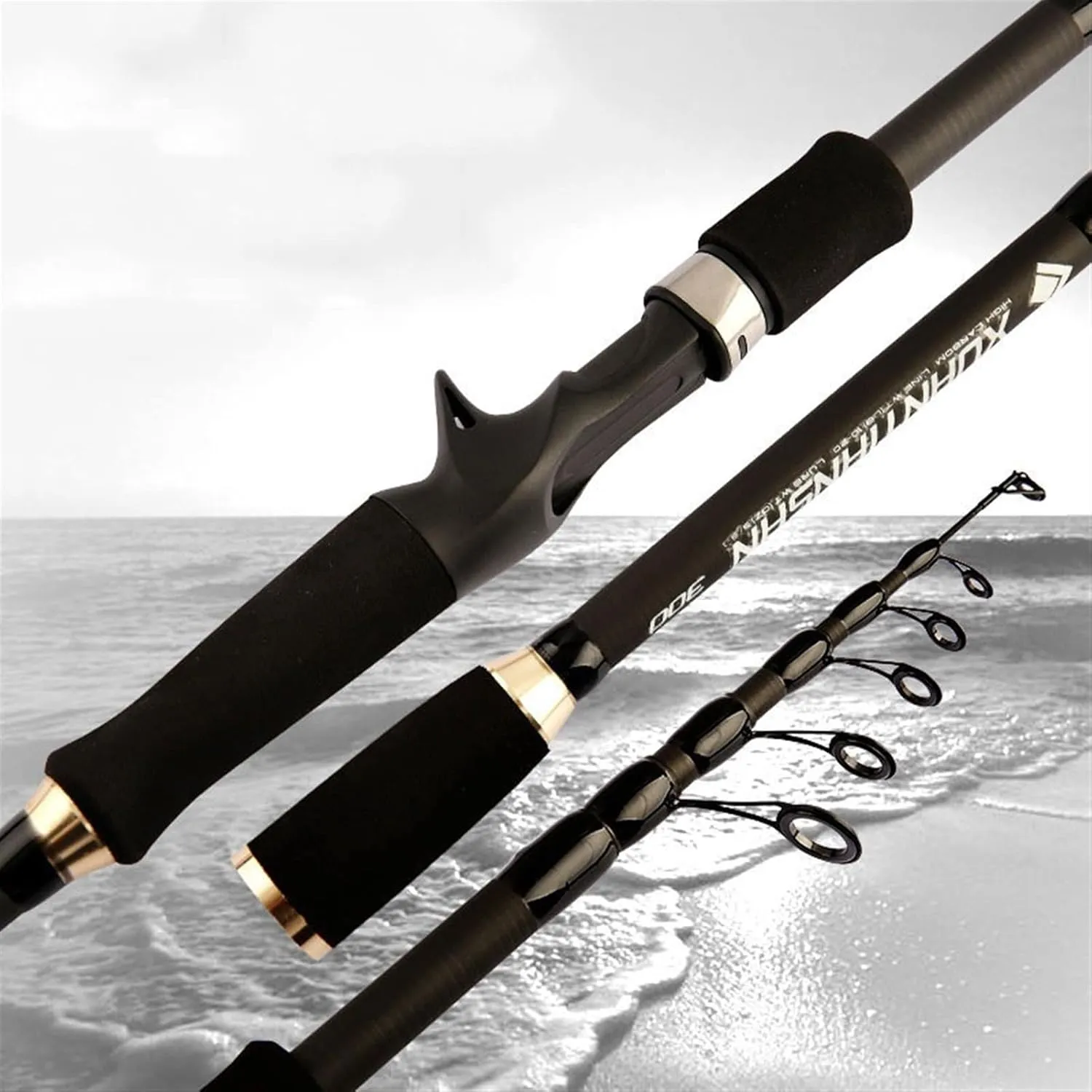 Fishing Rod Carbon Fiber 1.8m-3.0m M Power Portable Telescopic Fishing Rod Casting Spinning Fish Hand Fishing Tackle Sea Rod Fishing Pole Kit