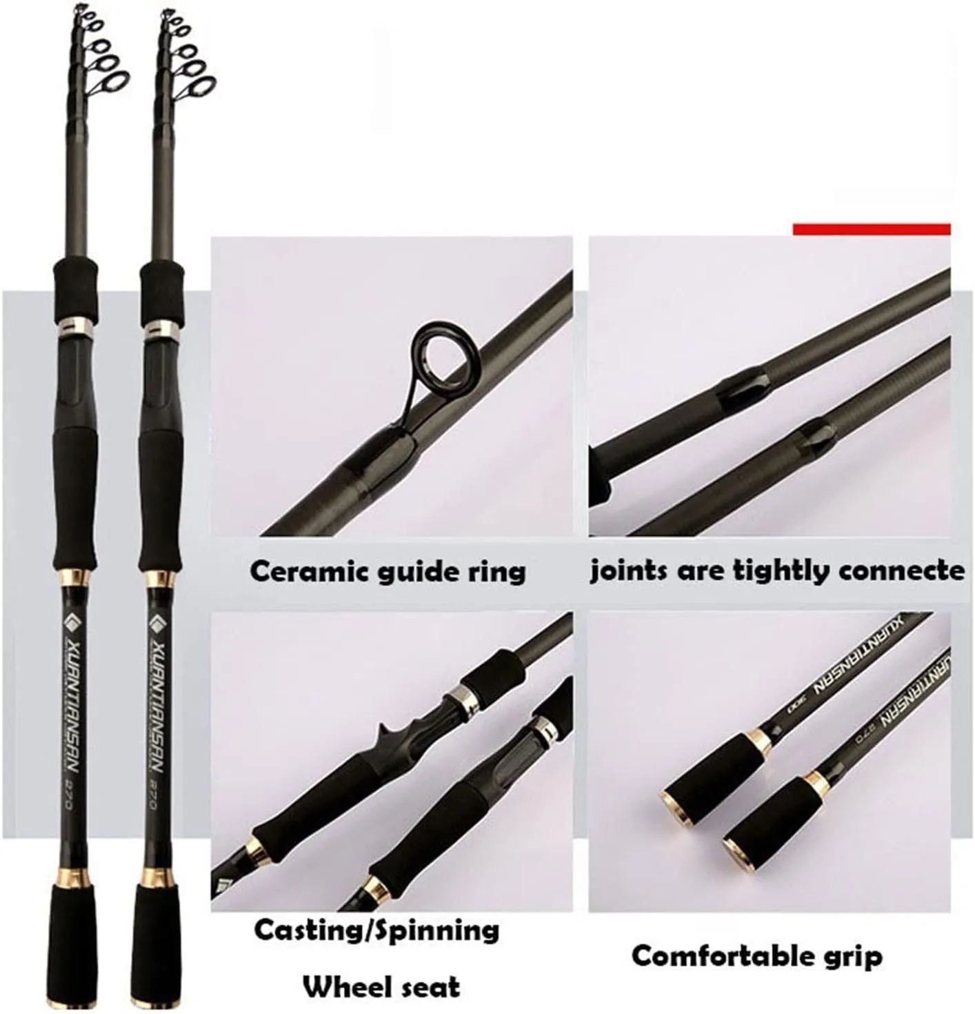 Fishing Rod Carbon Fiber 1.8m-3.0m M Power Portable Telescopic Fishing Rod Casting Spinning Fish Hand Fishing Tackle Sea Rod Fishing Pole Kit