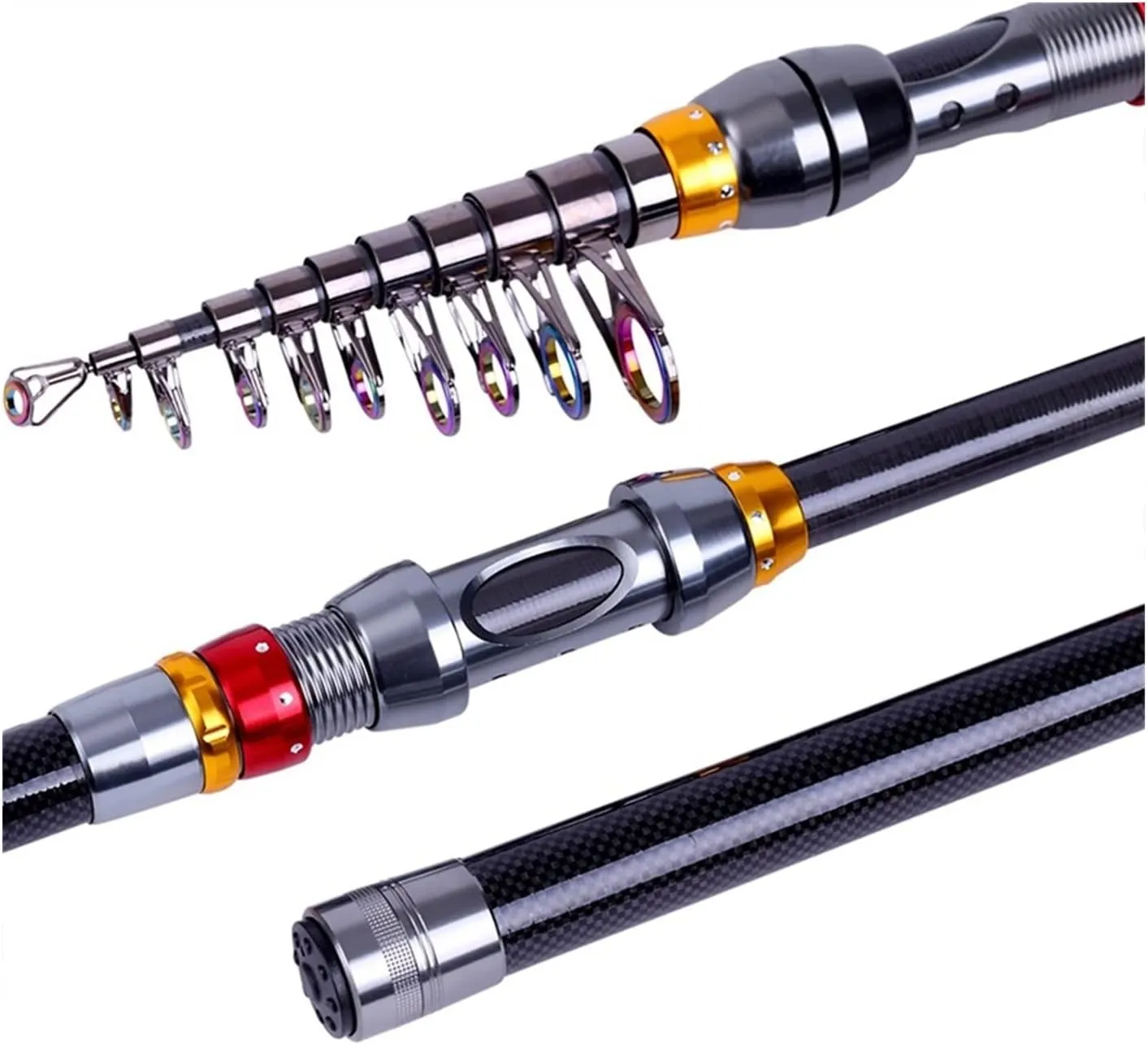 Fishing Rod Combos 1.8-3.6m Telescopic Fishing Rod Carp Fishing Sea Spinning Carbon Fishing Rod Fishing Tackle Suitable for Outdoor Sports Fishing Gear Set (One Color 2.1 m)