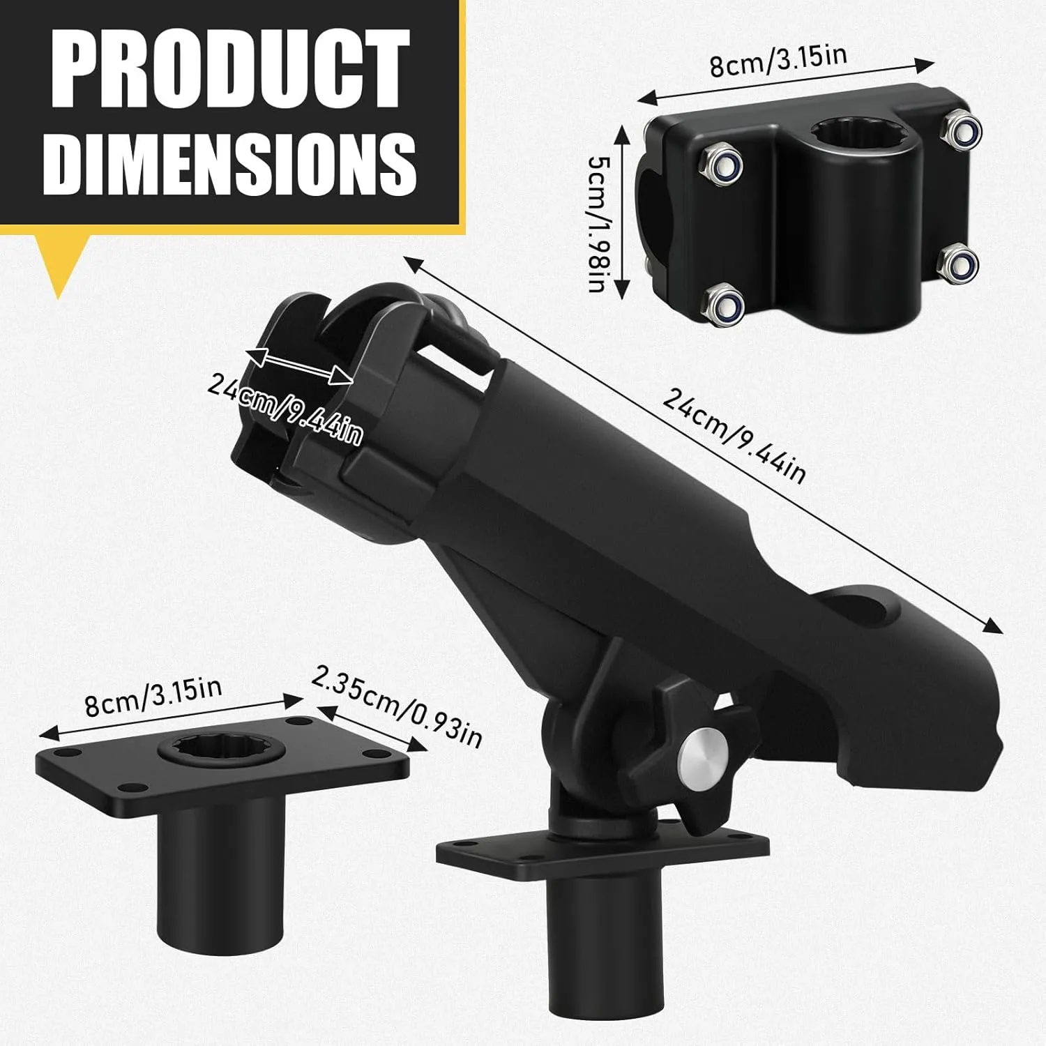 Fishing Rod Holder for Boat Adjustable Rod Racks with Side Mount Bulk Swivel Pole Holders for Boats with Combo Mount, Fishing Accessories, Black