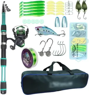 Fishing Rod, Telescopic Fishing Rod & Reel Combo Kit with Baits Hooks Travel Pole Fishing Gear
