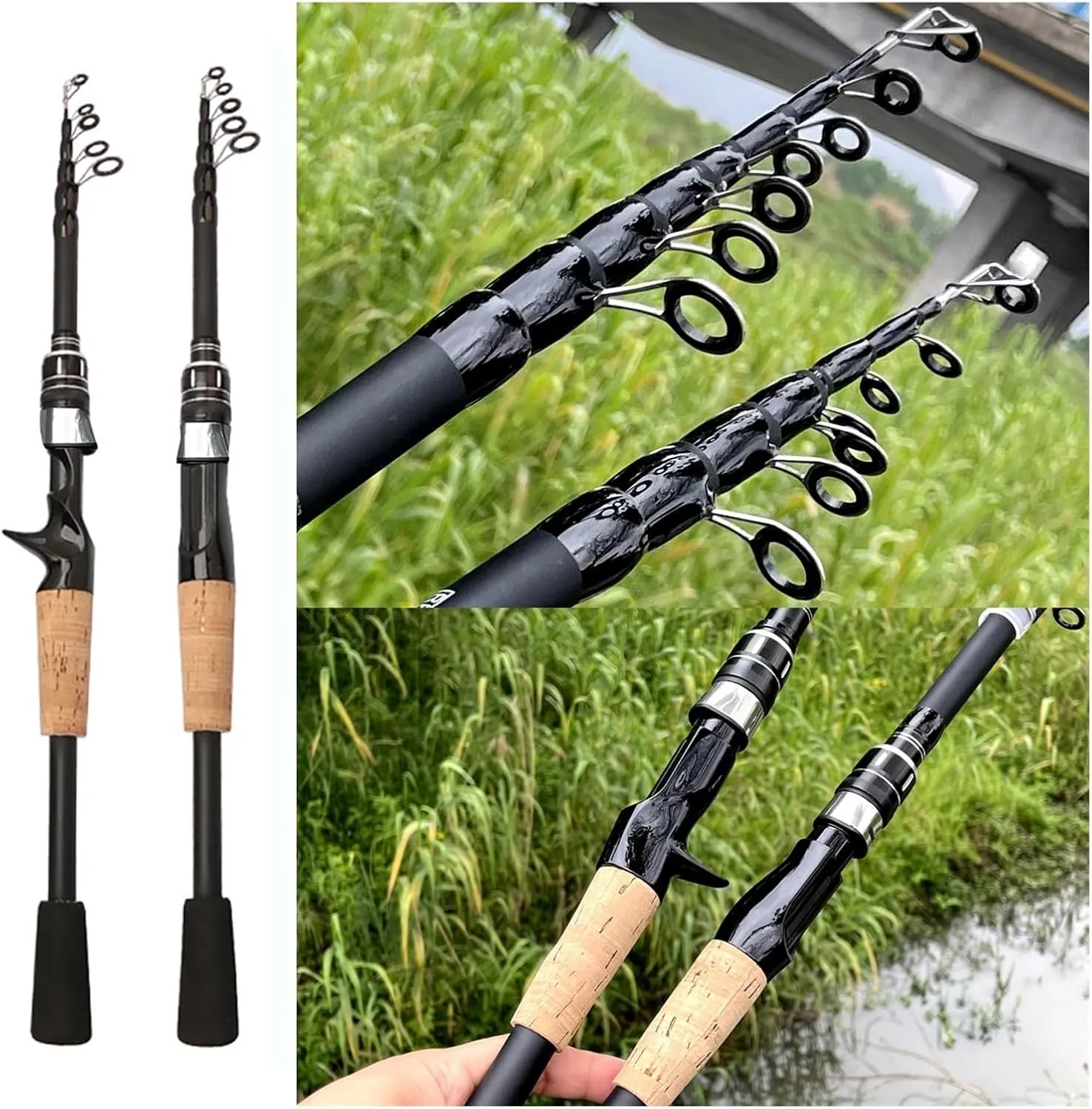 Fishing Rod Telescopic Lure Rod Carbon Spinning Rod Baitcasting Fishing Pole 8g-25g Wooden Handle(2.1 M,Spinning Rod)