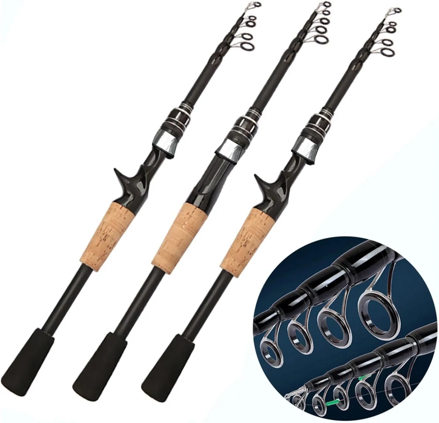 Fishing Rod Telescopic Lure Rod Carbon Spinning Rod Baitcasting Fishing Pole 8g-25g Wooden Handle(2.4 m,Spinning Rod)