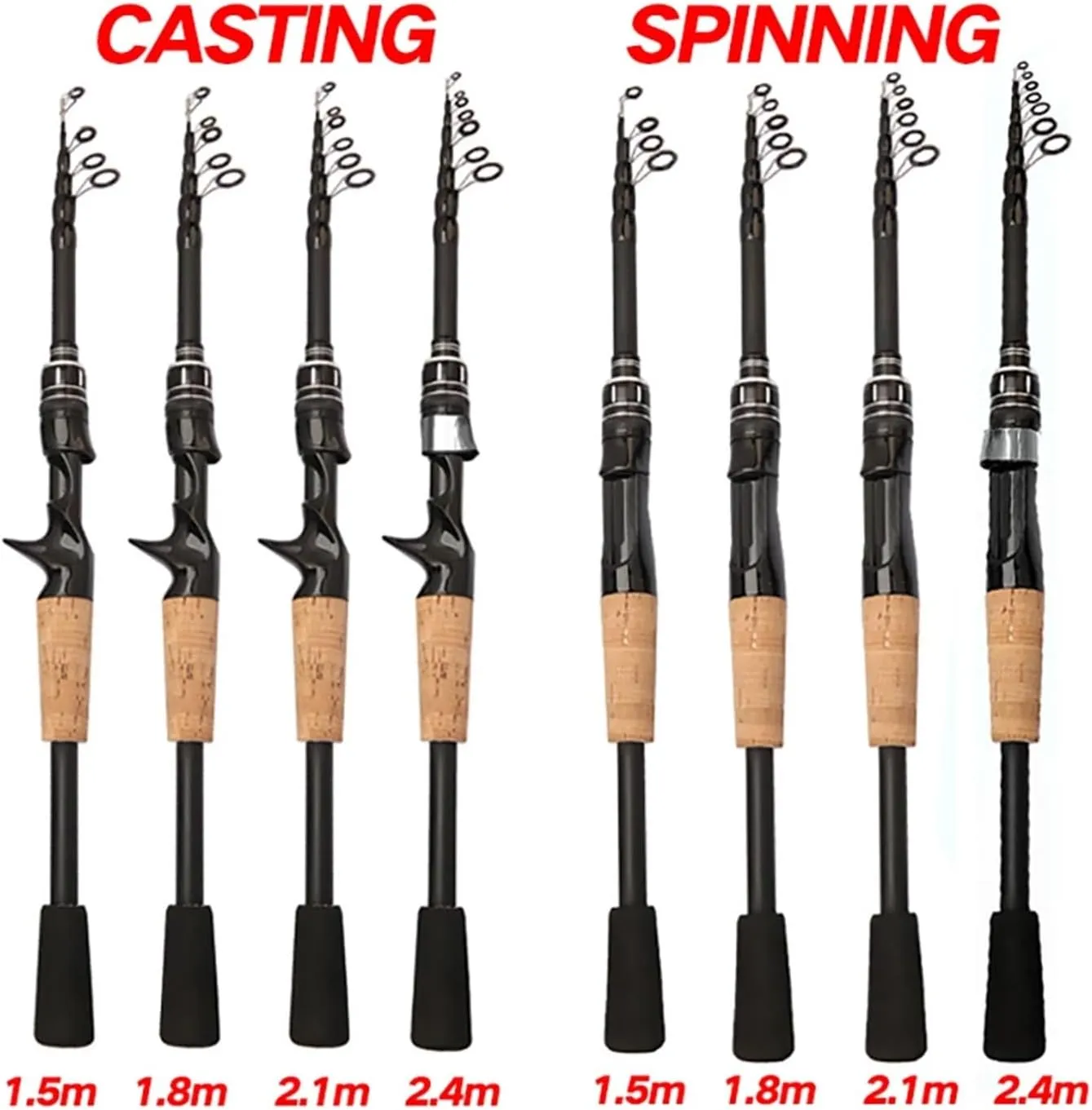 Fishing Rod Telescopic Lure Rod Carbon Spinning Rod Baitcasting Fishing Pole 8g-25g Wooden Handle(2.4 m,Spinning Rod)