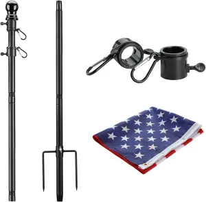 Flag Poles for Outside in Ground, 8.2FT Telescoping Flag Pole Kit for yard with 3×5FT American Flag, Stainless Steel Portable Residential Flag Pole with 3×5FT American Flag for House (2 Pack, Black)