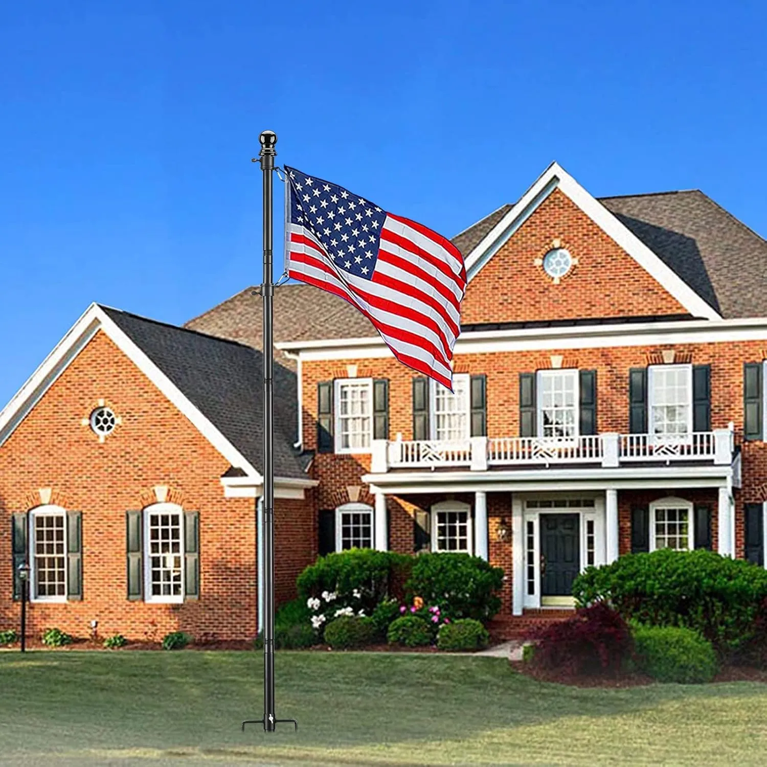 Flag Poles for Outside in Ground, 8.2FT Telescoping Flag Pole Kit for yard with 3×5FT American Flag, Stainless Steel Portable Residential Flag Pole with 3×5FT American Flag for House (2 Pack, Black)
