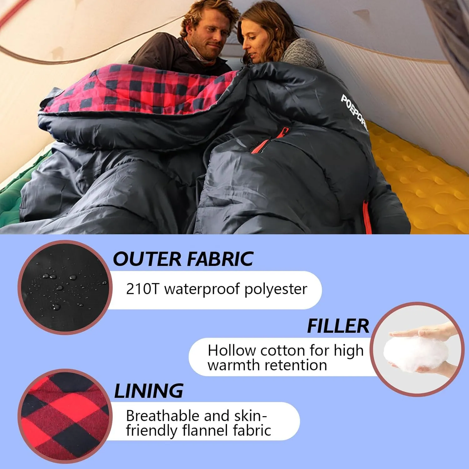 Flannel Sleeping Bag Cotton 0 Degree Cold Weather for Adults XXL Wearable Sleeping Bag 4 Seasons Waterproof with Compression Sack
