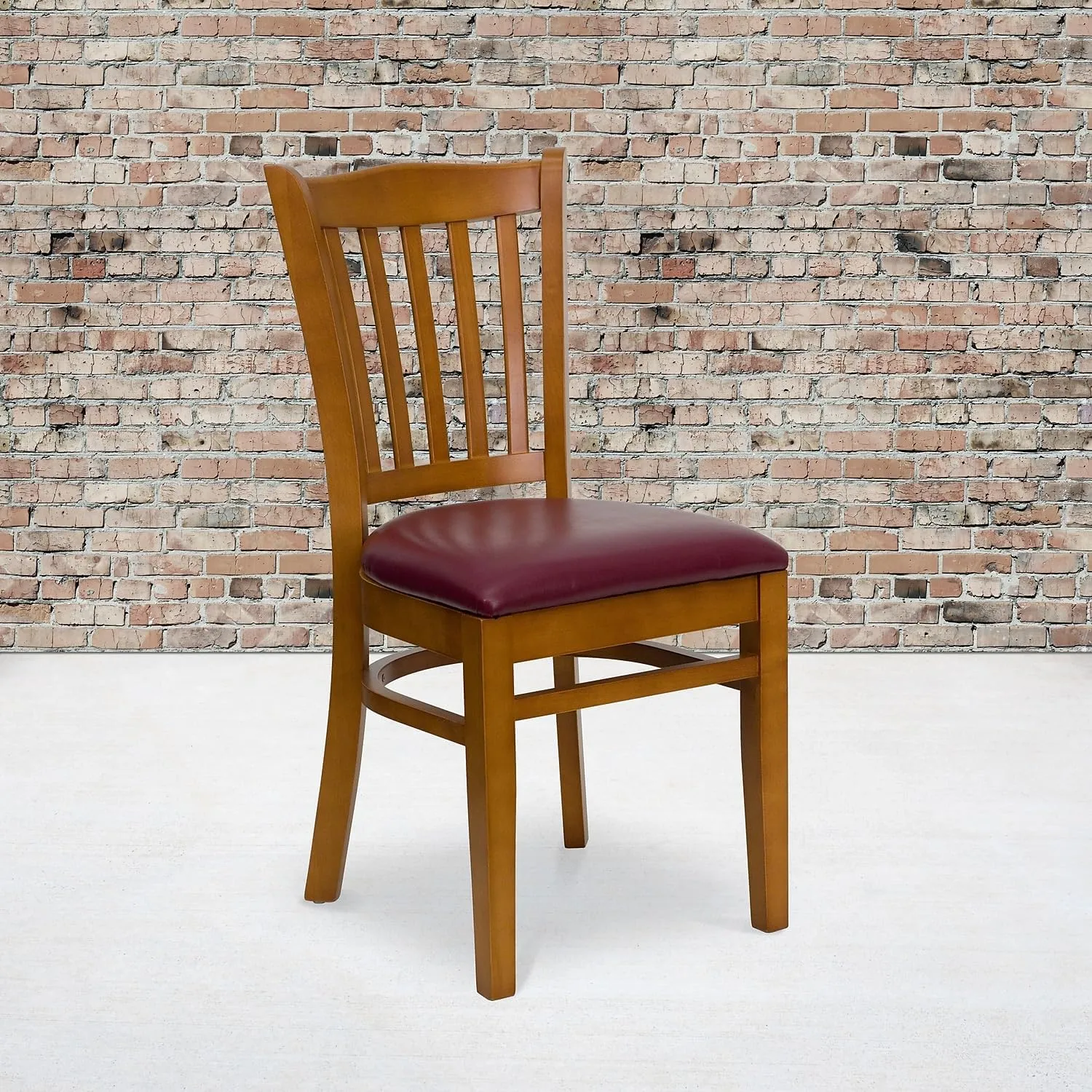 Flash Furniture 2 Pk. HERCULES Series Vertical Slat Back Cherry Wood Restaurant Chair - Burgundy Vinyl Seat
