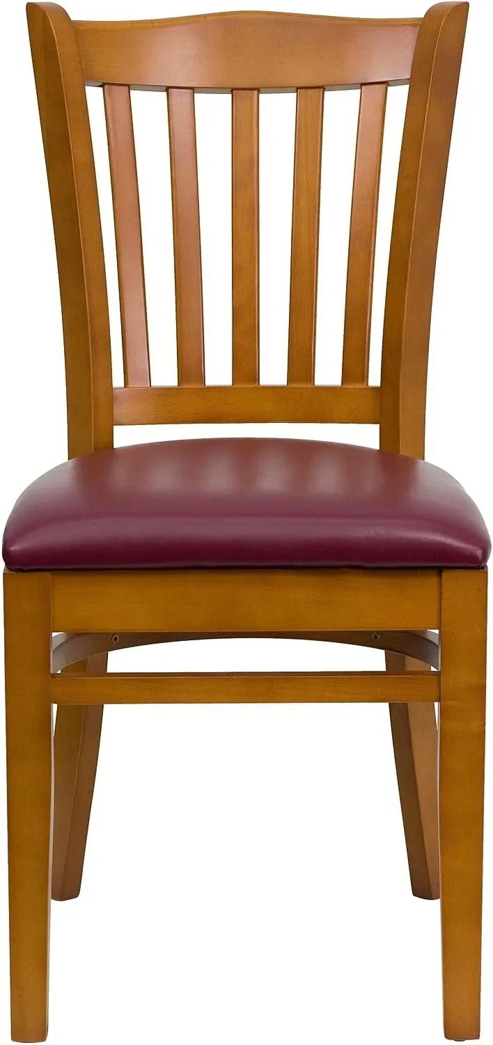 Flash Furniture 2 Pk. HERCULES Series Vertical Slat Back Cherry Wood Restaurant Chair - Burgundy Vinyl Seat