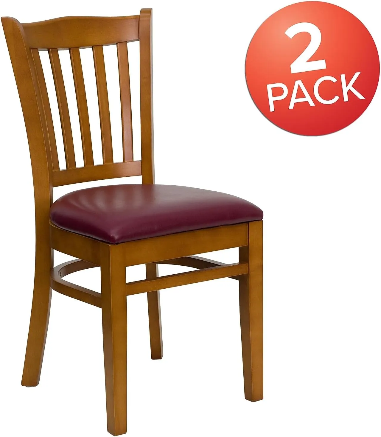 Flash Furniture 2 Pk. HERCULES Series Vertical Slat Back Cherry Wood Restaurant Chair - Burgundy Vinyl Seat