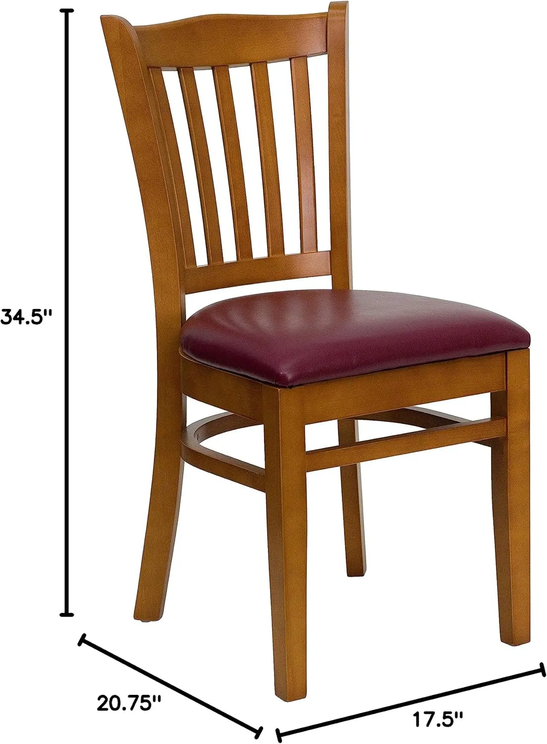 Flash Furniture 2 Pk. HERCULES Series Vertical Slat Back Cherry Wood Restaurant Chair - Burgundy Vinyl Seat
