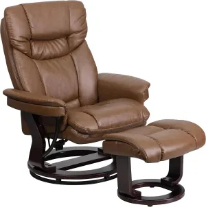 Flash Furniture Allie LeatherSoft Upholstered Recliner with Footrest, Arms, and Headrest, Padded Swivel Recliner Chair and Ottoman Set, Palimino