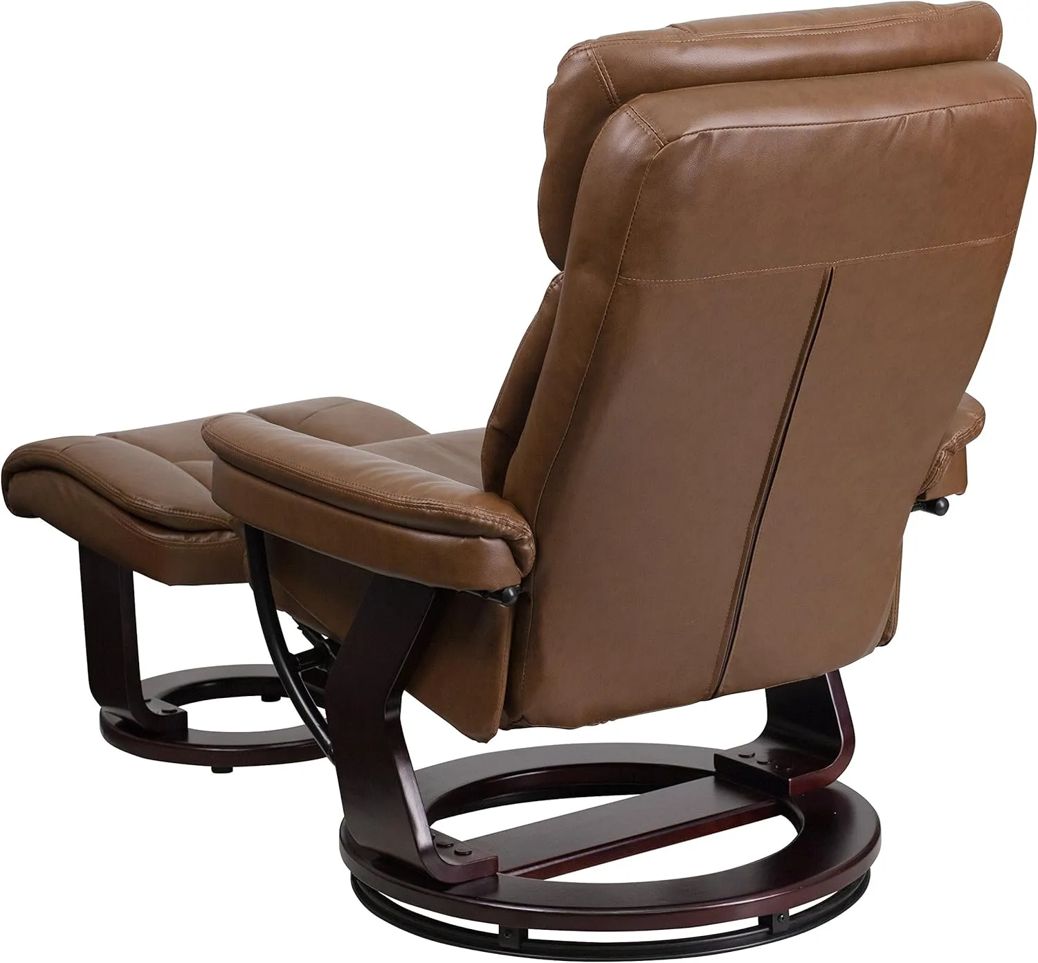 Flash Furniture Allie LeatherSoft Upholstered Recliner with Footrest, Arms, and Headrest, Padded Swivel Recliner Chair and Ottoman Set, Palimino