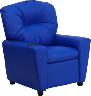 Flash Furniture Chandler Vinyl Kids Recliner with Cup Holder and Safety Recline, Contemporary Reclining Chair for Kids, Supports up to 90 lbs., Blue