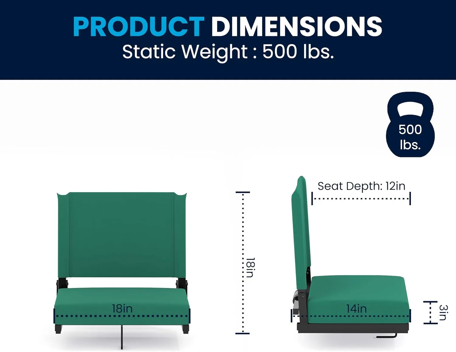 Flash Furniture Grandstand Portable Stadium Seat for Bleachers or Benches, Folding Padded Stadium Chair with Carrying Handle, 500 lb. Weight Capacity, Hunter Green