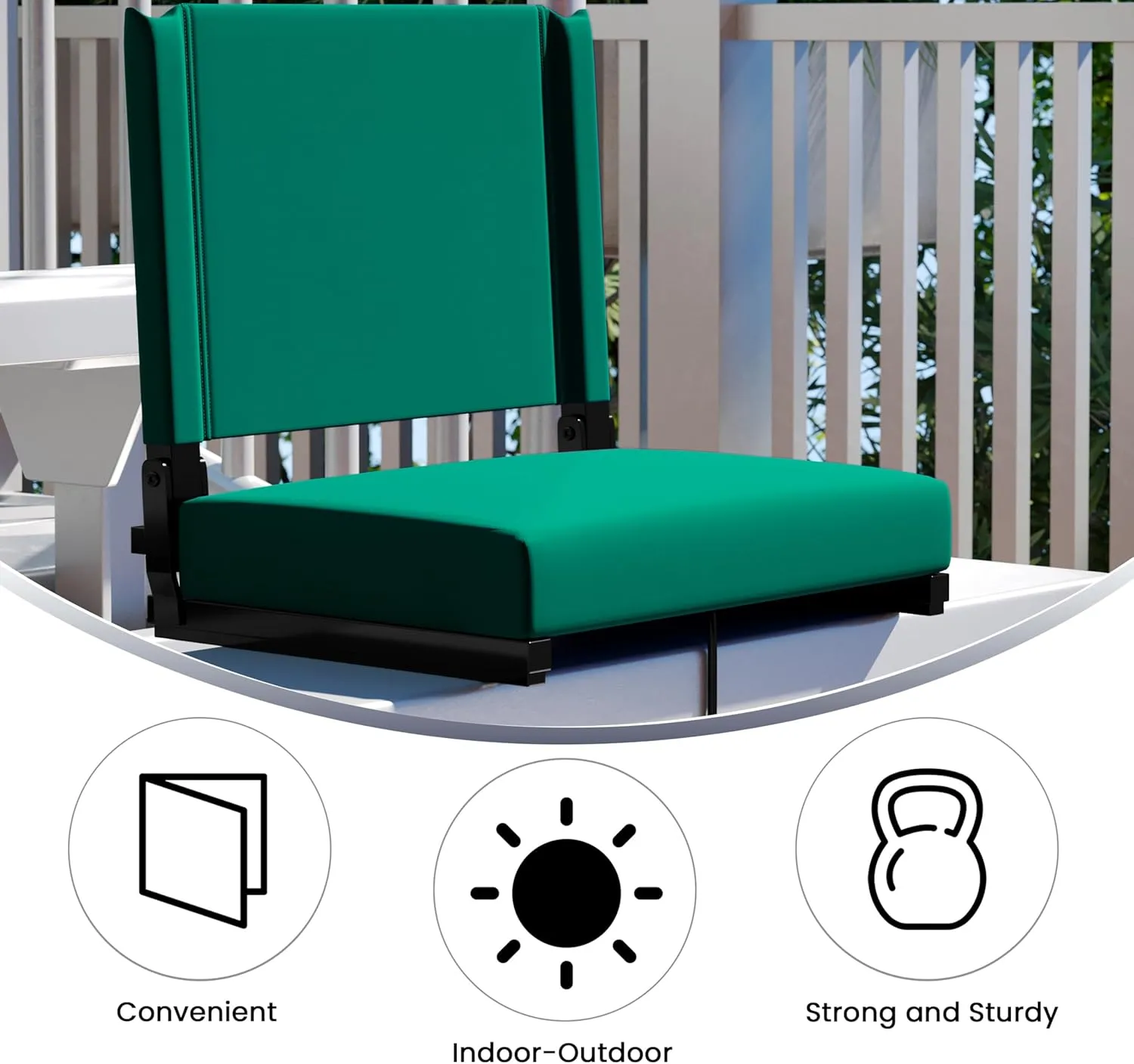 Flash Furniture Grandstand Portable Stadium Seat for Bleachers or Benches, Folding Padded Stadium Chair with Carrying Handle, 500 lb. Weight Capacity, Hunter Green
