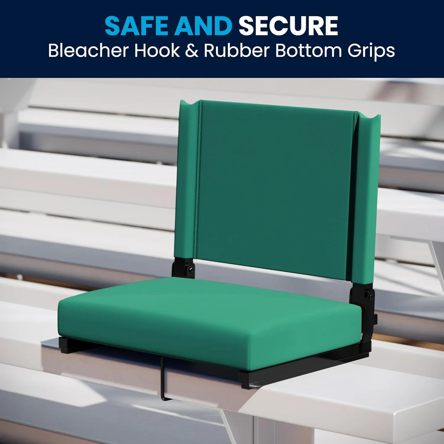 Flash Furniture Grandstand Portable Stadium Seat for Bleachers or Benches, Folding Padded Stadium Chair with Carrying Handle, 500 lb. Weight Capacity, Hunter Green