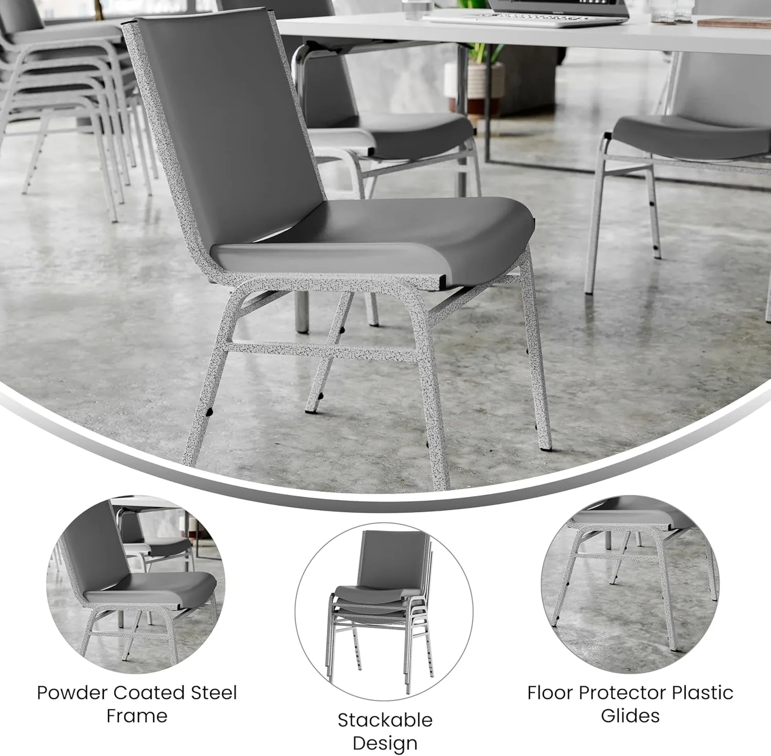 Flash Furniture Hercules Heavy-Duty Vinyl Lobby Chair with Ganging Bracket and Cushioned Seat, Stacking Chair for Waiting Rooms/Offices, Gray