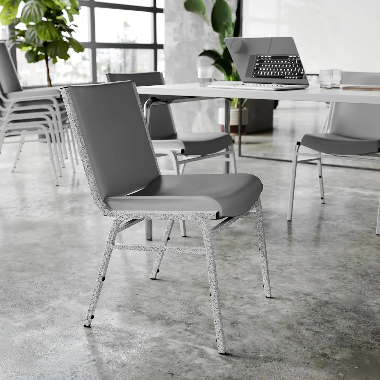 Flash Furniture Hercules Heavy-Duty Vinyl Lobby Chair with Ganging Bracket and Cushioned Seat, Stacking Chair for Waiting Rooms/Offices, Gray
