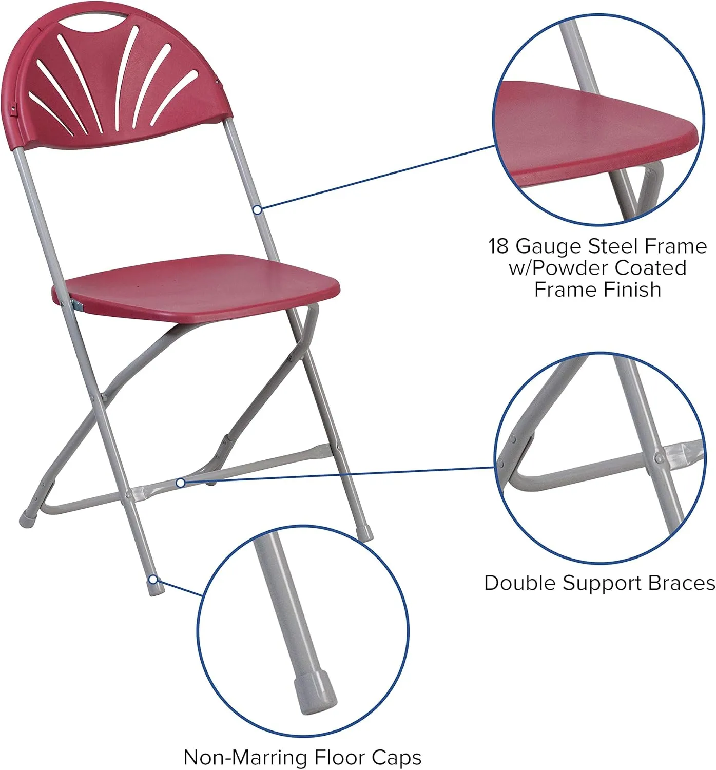 Flash Furniture HERCULES Series 650 lb. Capacity Burgundy Plastic Fan Back Folding Chair