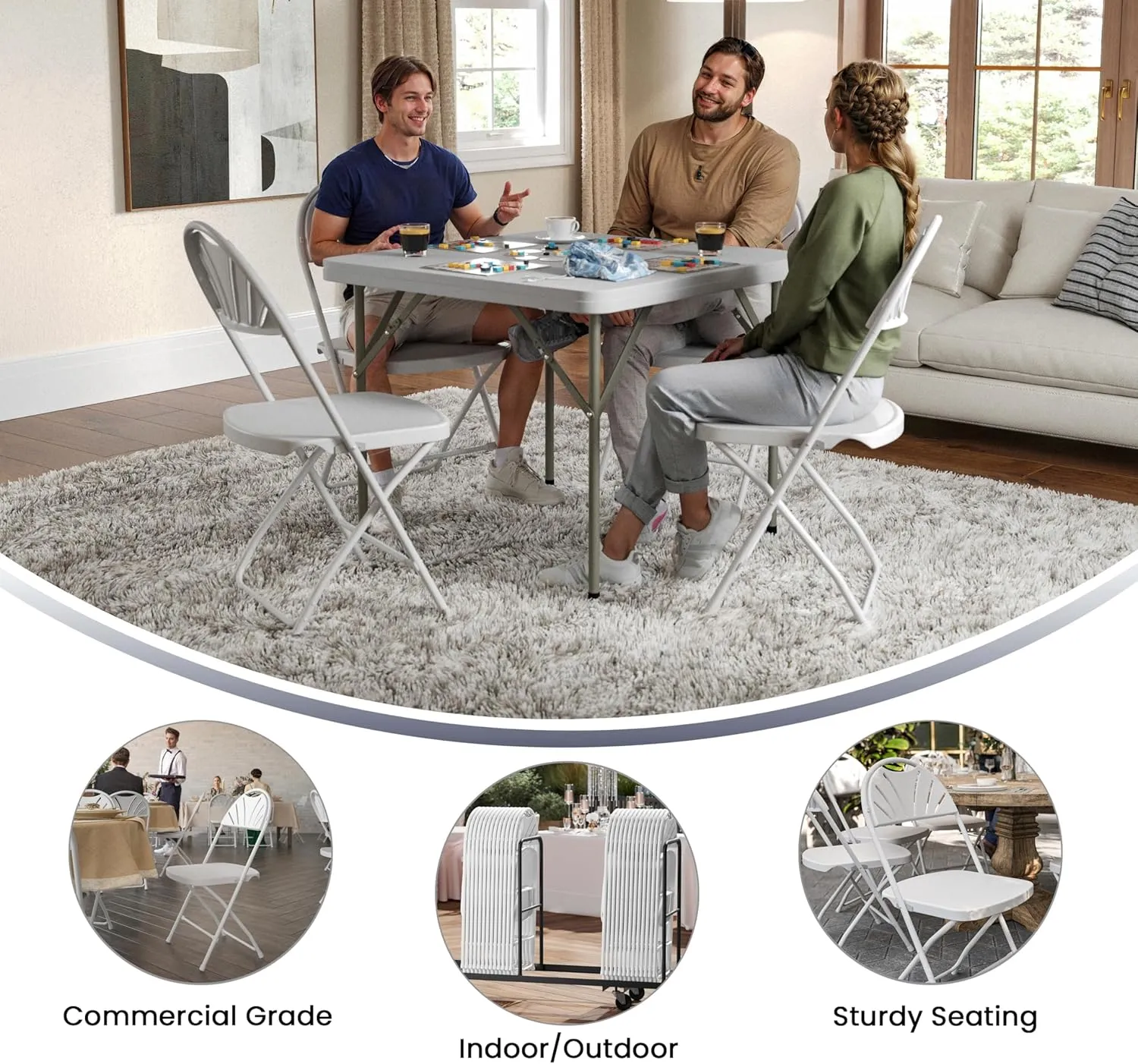 Flash Furniture HERCULES Series 650 lb. Capacity White Plastic Fan Back Folding Chair