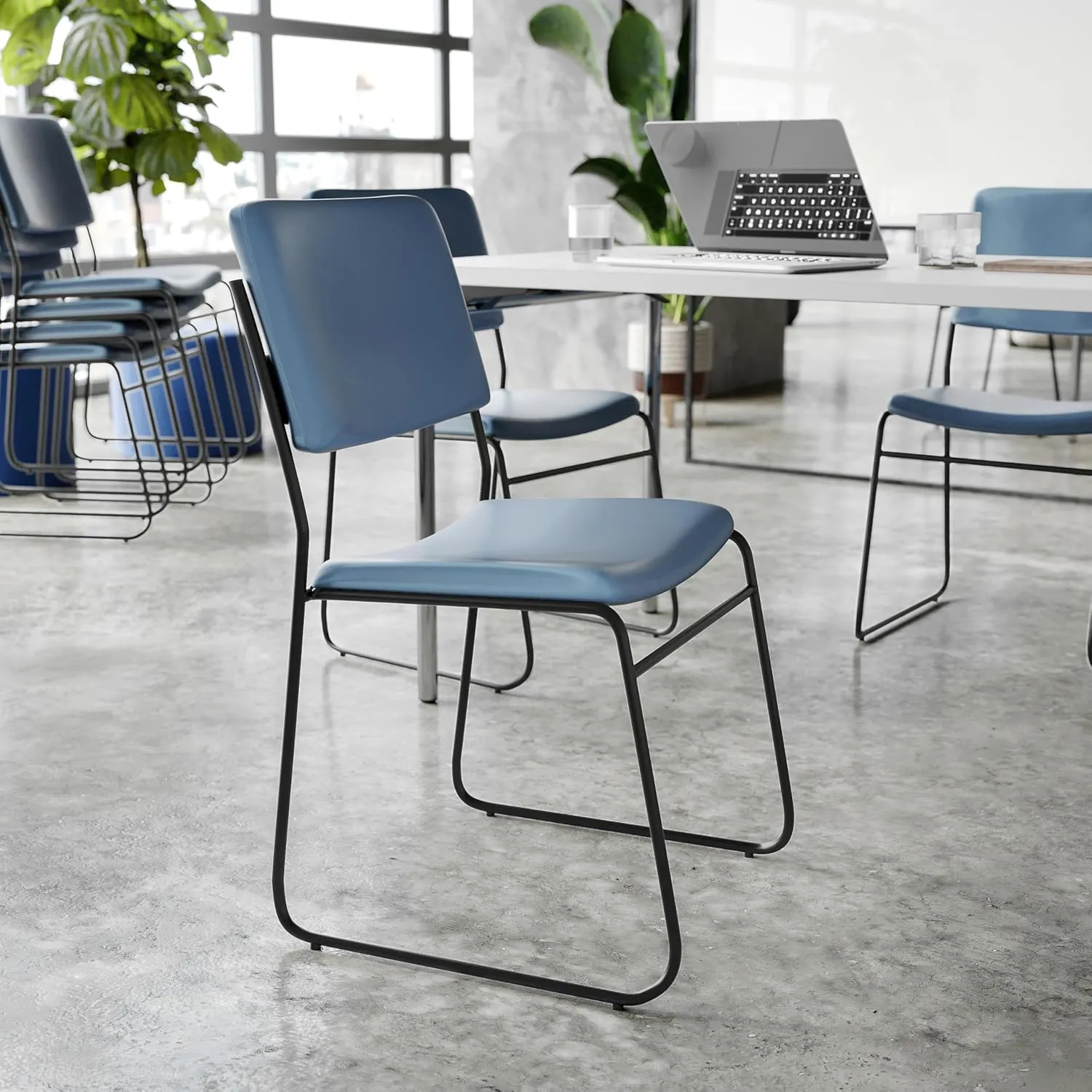 Flash Furniture Hercules Series High Density Vinyl Stacking Chairs for Waiting Rooms and Offices, Lobby Chairs with Padded Seat and Frame, Navy
