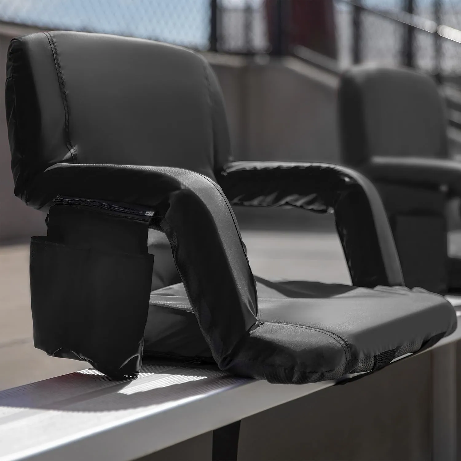 Flash Furniture Malta Portable Stadium Seats for Bleachers or Benches, Padded Stadium Chairs with Backpack Straps and Storage, Pack of 2, 265 lb. Weight Capacity, Black