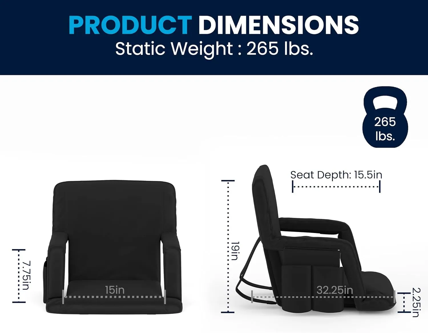 Flash Furniture Malta Portable Stadium Seats for Bleachers or Benches, Padded Stadium Chairs with Backpack Straps and Storage, Pack of 2, 265 lb. Weight Capacity, Black