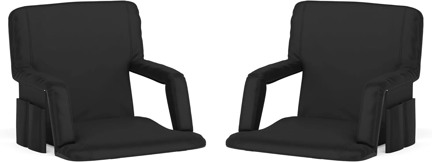 Flash Furniture Malta Portable Stadium Seats for Bleachers or Benches, Padded Stadium Chairs with Backpack Straps and Storage, Pack of 2, 265 lb. Weight Capacity, Black