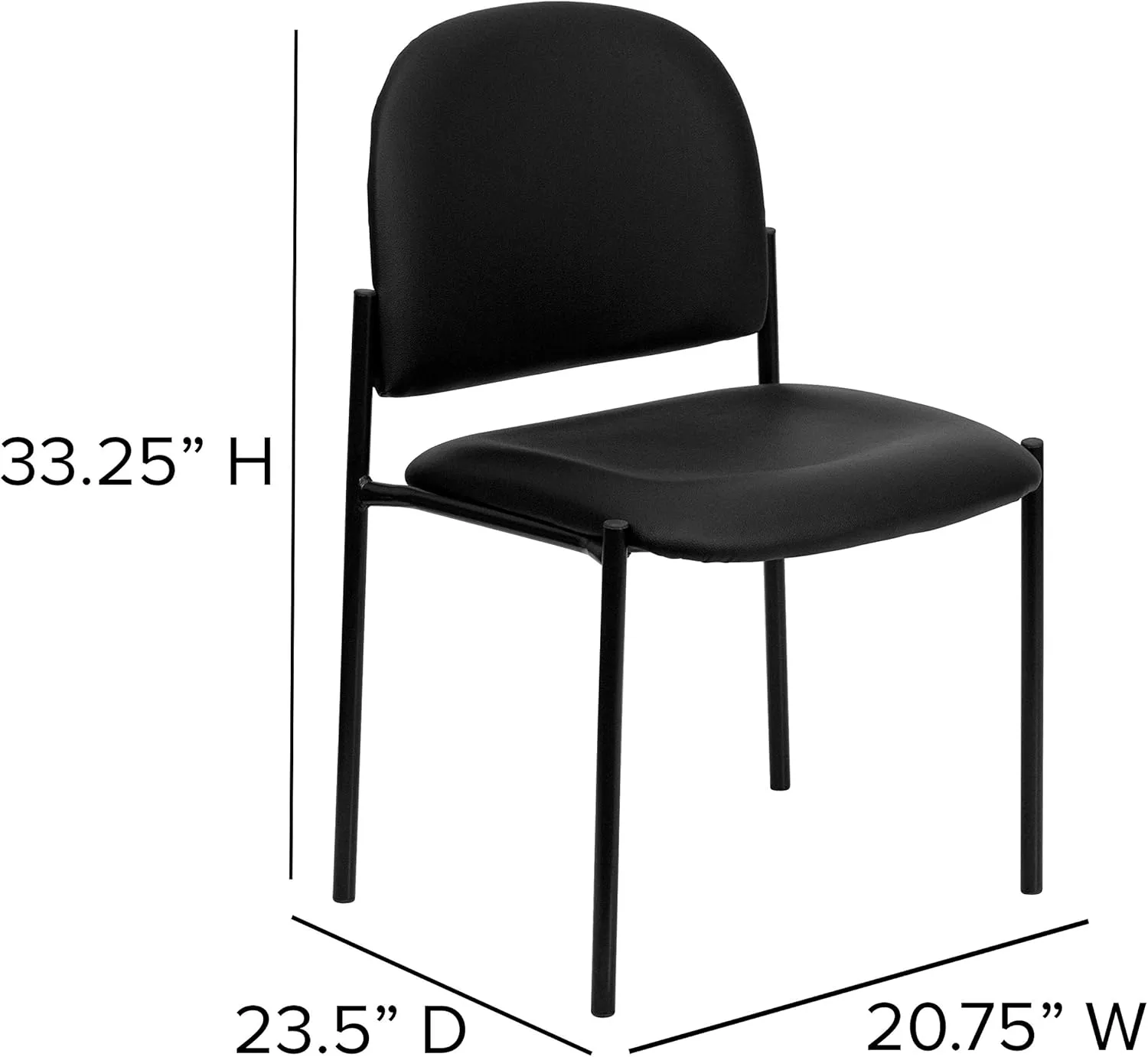 Flash Furniture Tania Comfort Vinyl Upholstered Stackable Side Reception Chair with Padded Seat, Modern Stackable Chair for Living Room/Office, Black