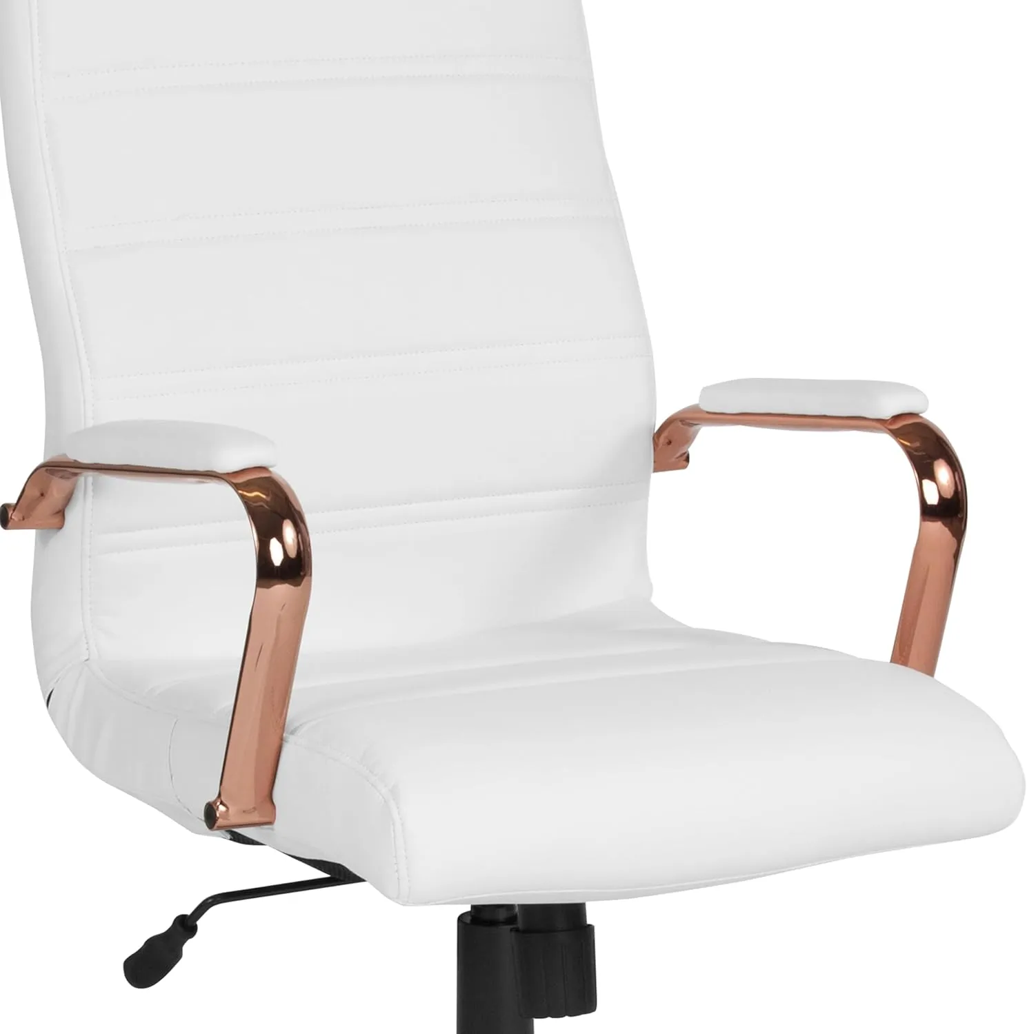 Flash Furniture Whitney High-Back Swivel LeatherSoft Desk Chair with Padded Seat and Armrests, Adjustable Height Padded LeatherSoft Office Chair, White/Rose Gold