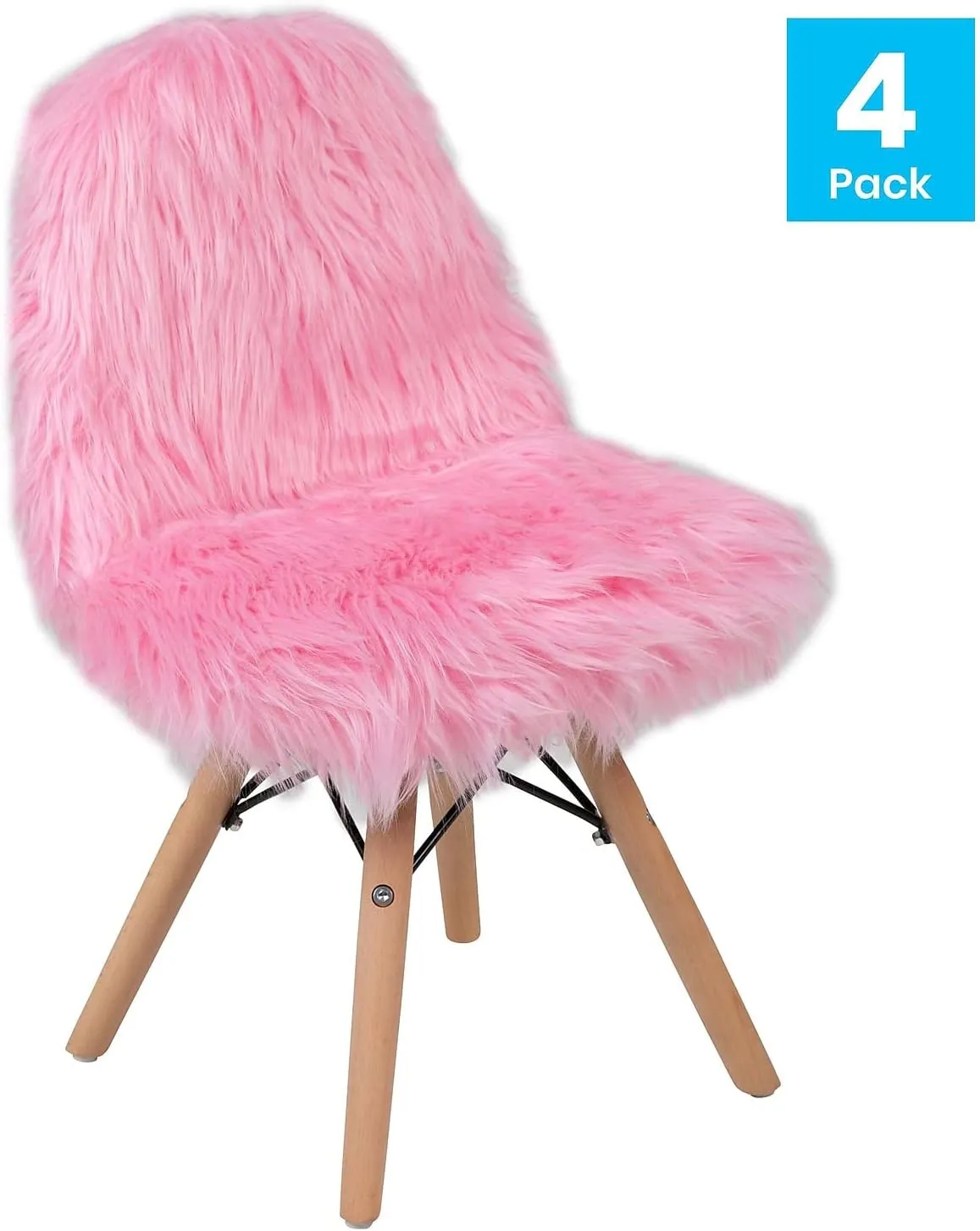 Flash Furniture Zula Kids Chair - Light Pink Shaggy Dog Accent Chair - Kid Sized Faux Fur Chair, Set of 4
