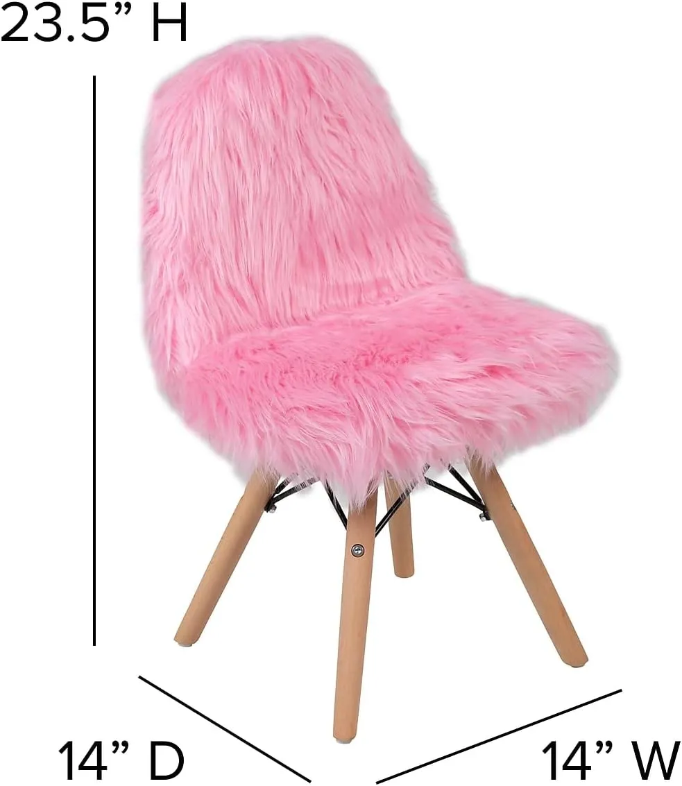 Flash Furniture Zula Kids Chair - Light Pink Shaggy Dog Accent Chair - Kid Sized Faux Fur Chair, Set of 4