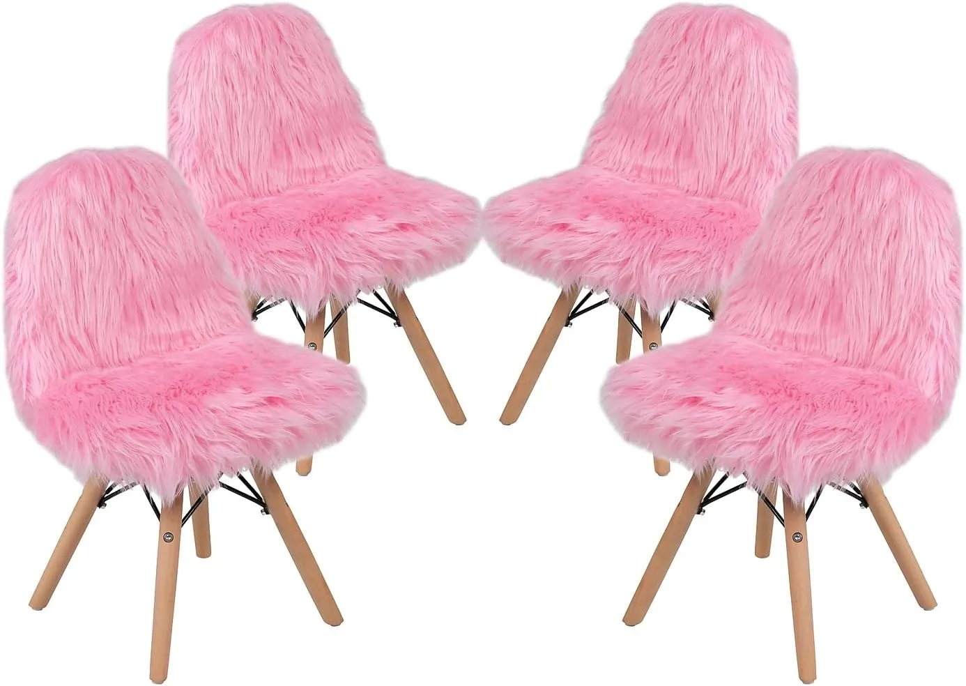 Flash Furniture Zula Kids Chair - Light Pink Shaggy Dog Accent Chair - Kid Sized Faux Fur Chair, Set of 4