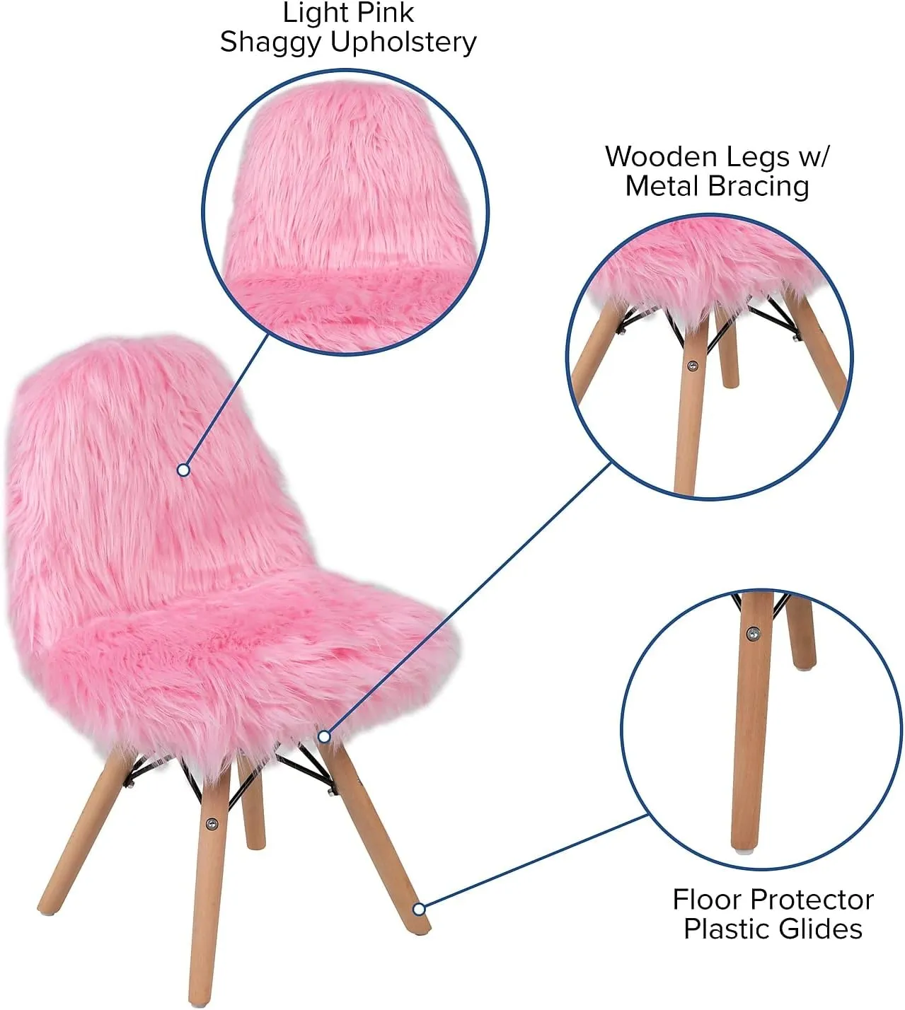 Flash Furniture Zula Kids Chair - Light Pink Shaggy Dog Accent Chair - Kid Sized Faux Fur Chair, Set of 4