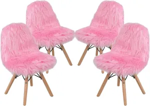 Flash Furniture Zula Kids Chair - Light Pink Shaggy Dog Accent Chair - Kid Sized Faux Fur Chair, Set of 4