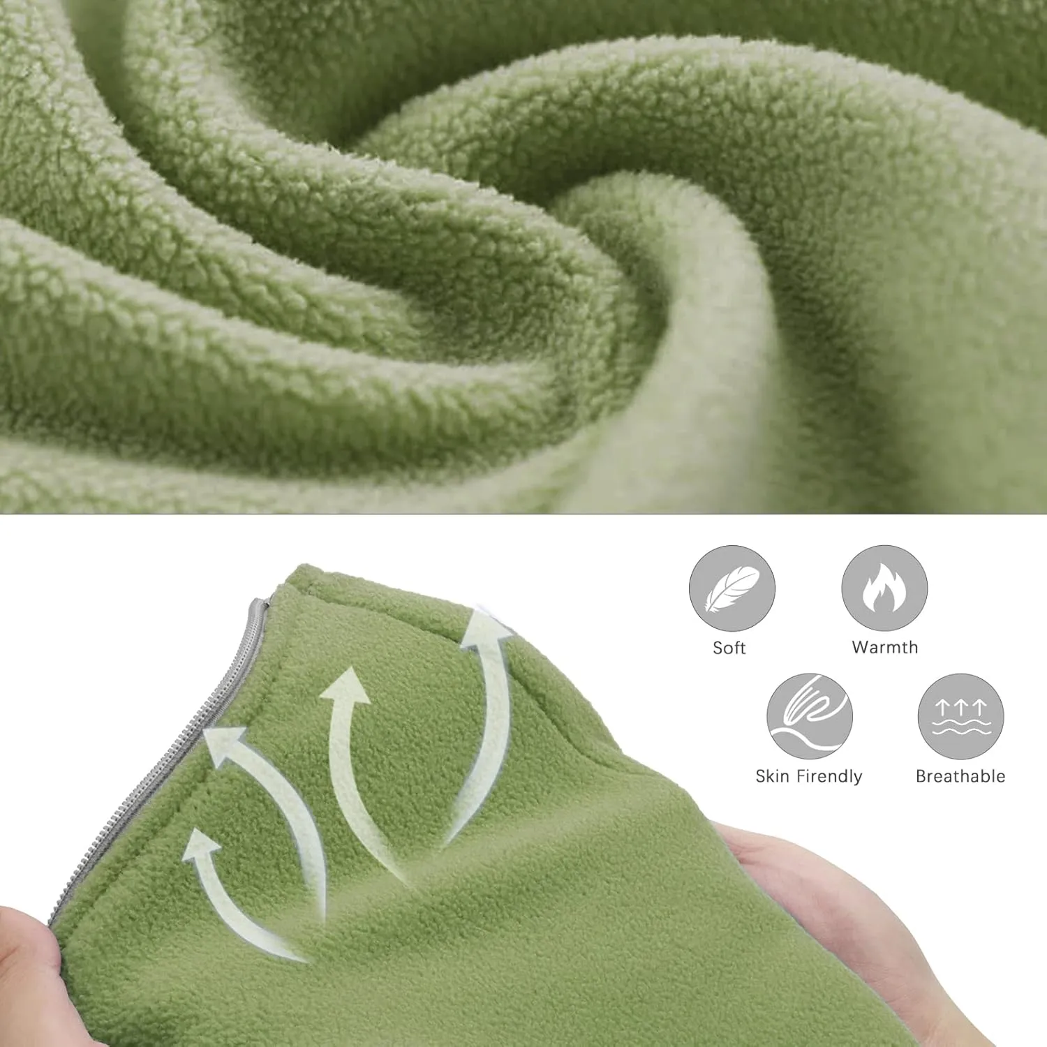 Fleece Sleeping Bag Liner, 75" Long Zipper Microfiber Fleece Travel Single Sleeping Bag Camping Blanket, Indoor Outdoor Blanket for Adults & Children