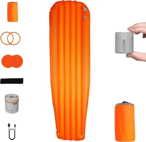 FLEXTAILGEAR Portable Sleeping Pad with Electric Air Pump, 5.6 R-Value Self Inflating Sleeping Pad, Ultralight Air Mattress for Camping, Backpacking, Hiking, Travel (Mummy)