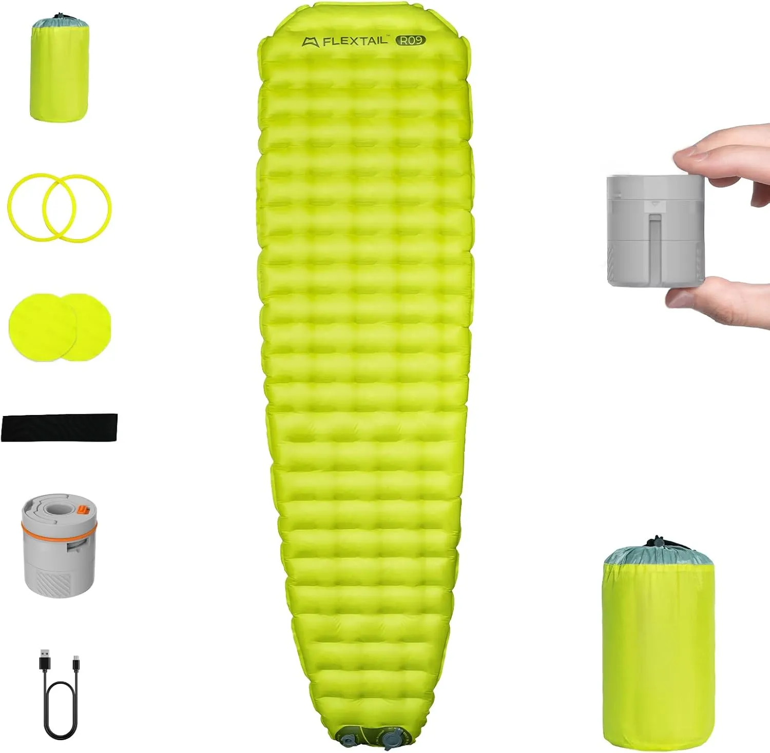 FLEXTAILGEAR Portable Sleeping Pad with Electric Air Pump, 9.4 R-Value Self Inflating Sleeping Pad, Ultralight Air Mattress for Camping, Backpacking, Hiking, Travel (Mummy)