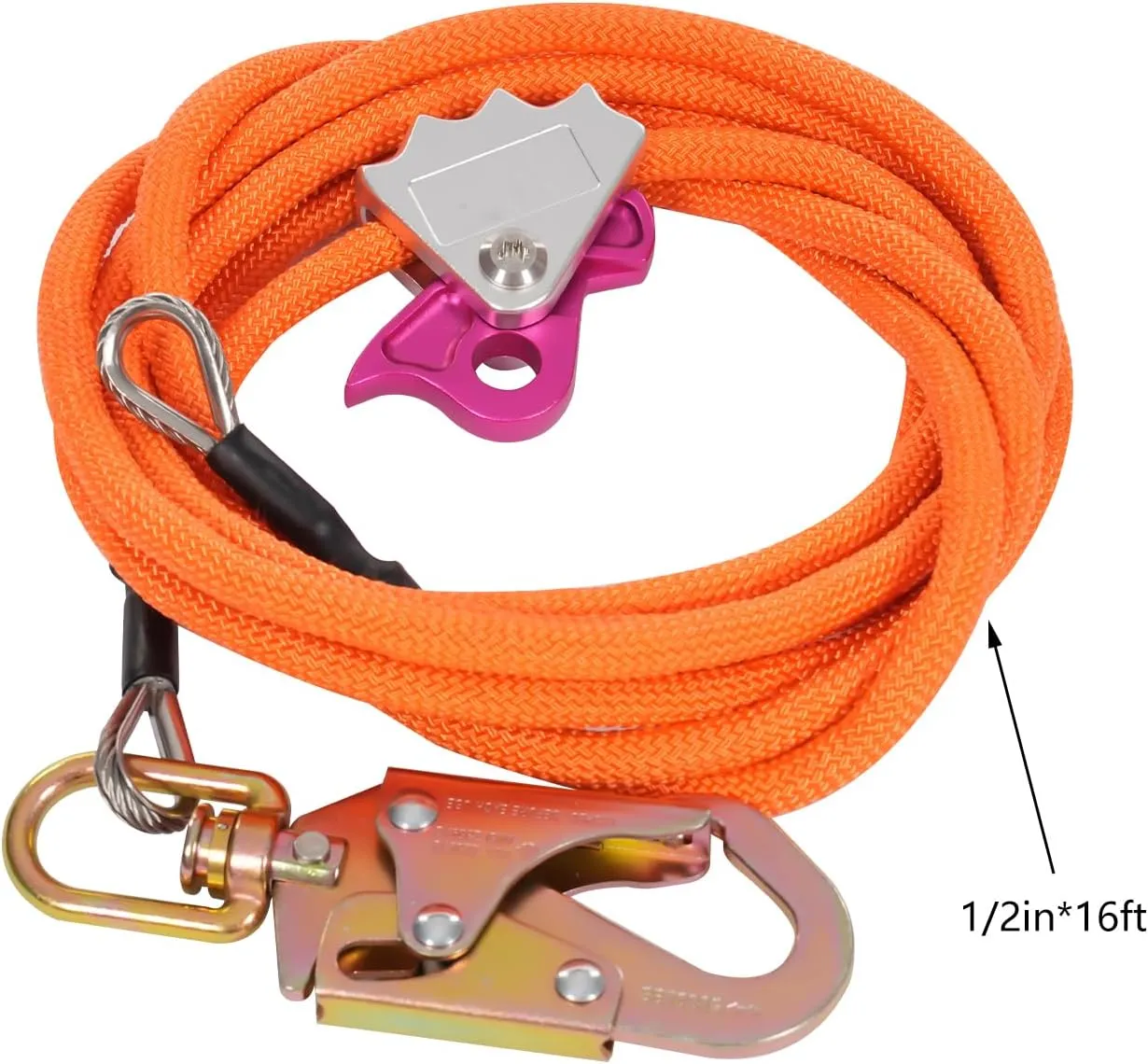 Flip Line, Steel Wire Core Flipline Kit 1/2" X 16', Adjustable Tree Lanyard with Triple Lock Carabiner and Steel Swivel Snap, Steel Core Positioning Rope Flipline System for Arborists&Tree Climbers