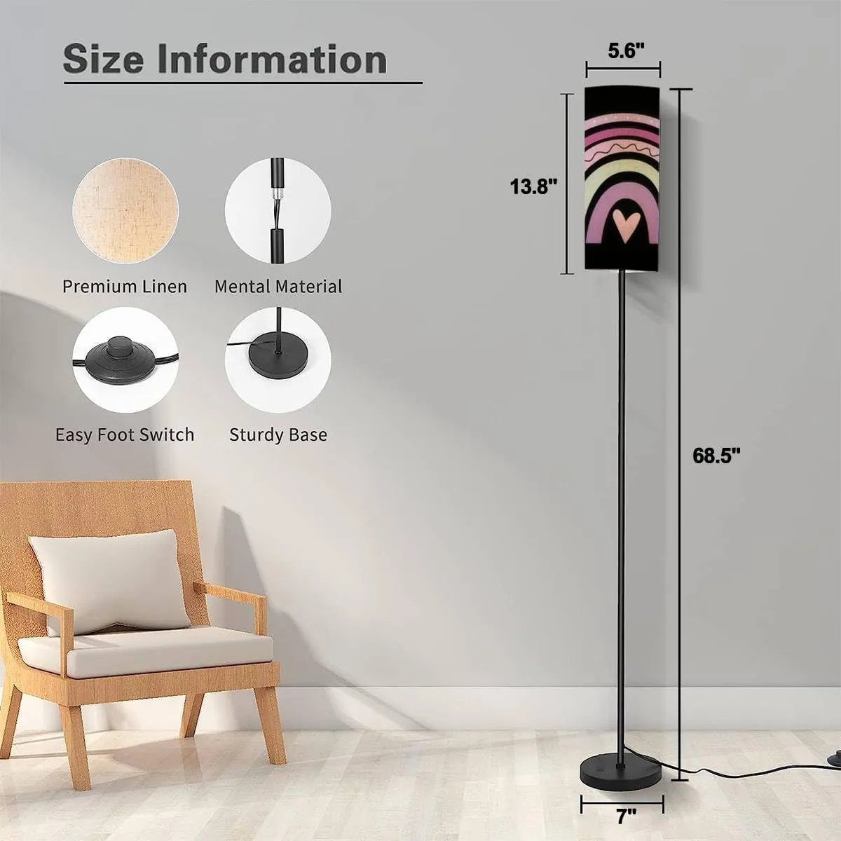 Floor Lamp for Living Room Cute Boho Rainbow Flat Scandi Kids Style Rainbow for Romantic Modern Standing Lamp Remote Control Dimmable Pole Lamp Corner Tall Lamp for Office Bedroom Reading