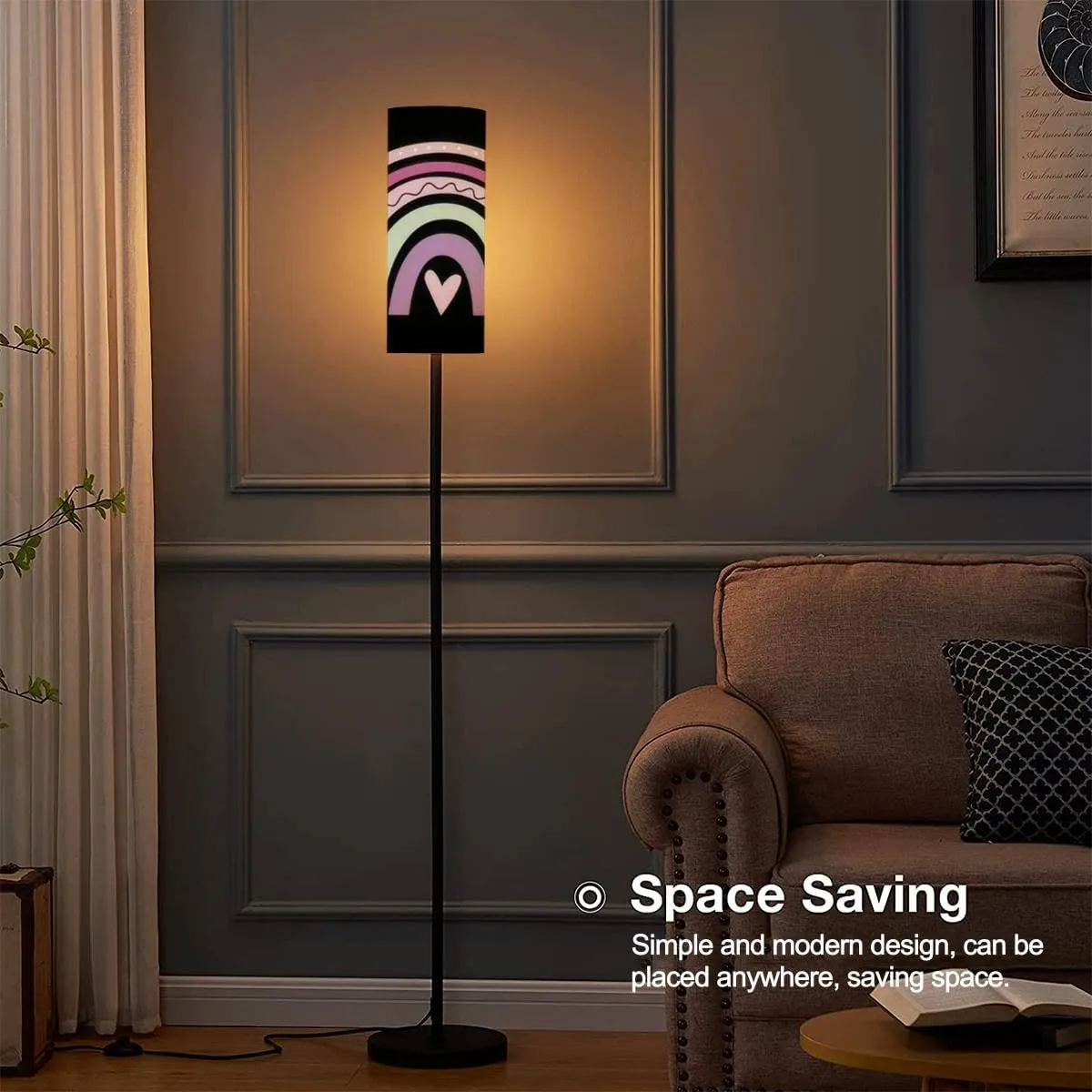 Floor Lamp for Living Room Cute Boho Rainbow Flat Scandi Kids Style Rainbow for Romantic Modern Standing Lamp Remote Control Dimmable Pole Lamp Corner Tall Lamp for Office Bedroom Reading